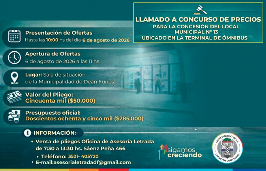 LLAMADO A CONCURSO DE PRECIOS: CONCESIÓN DE LOCAL MUNICIPAL Nº 13