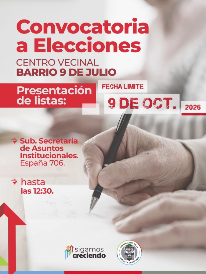 Convocatoria a elecciones a los vecinos y vecinas de Barrio 9 de Julio