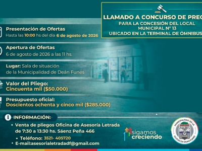 LLAMADO A CONCURSO DE PRECIOS: CONCESIÓN DE LOCAL MUNICIPAL Nº 13